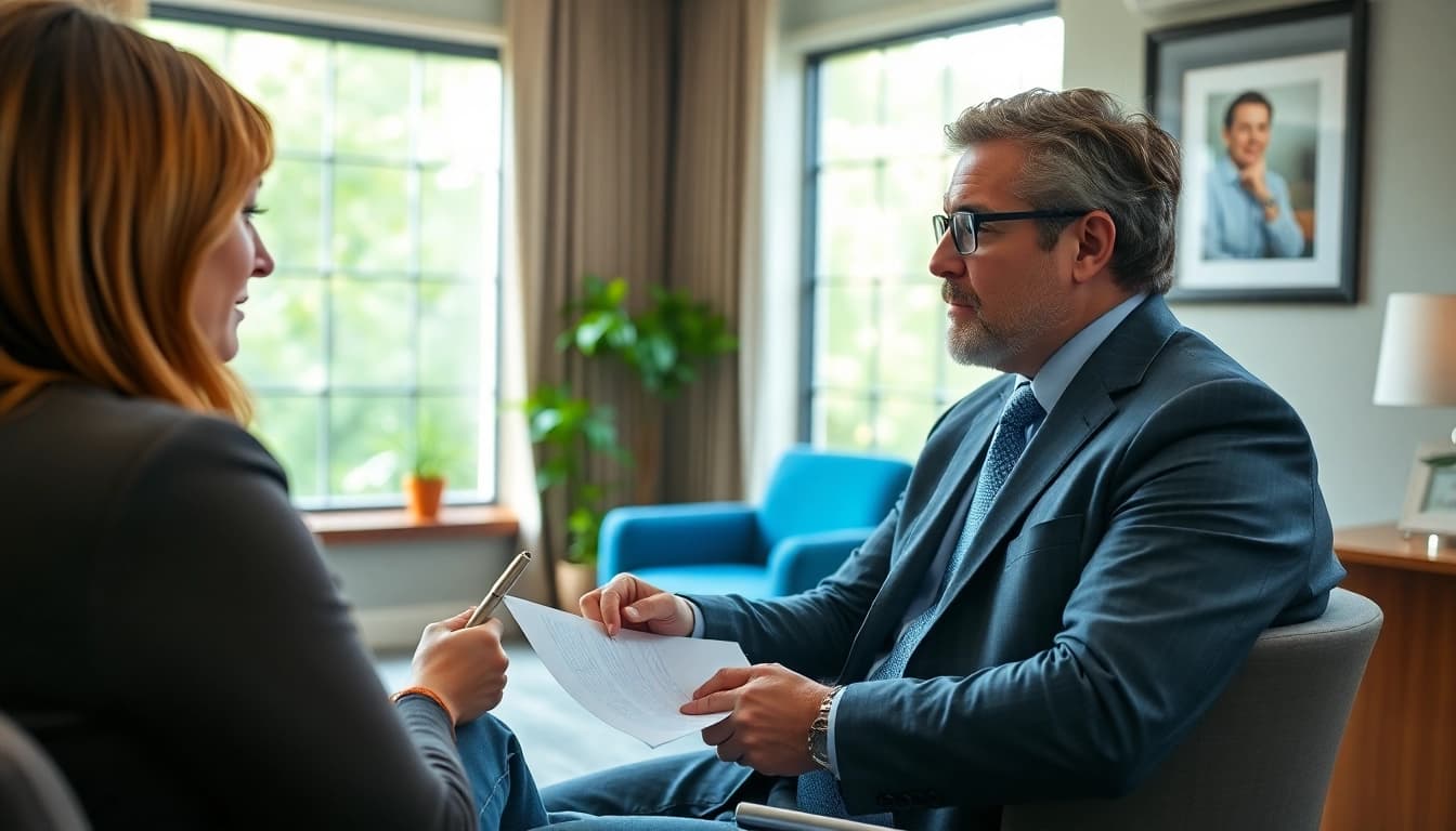 Greenville Personal Injury Lawyer consulting with a client in a welcoming office.