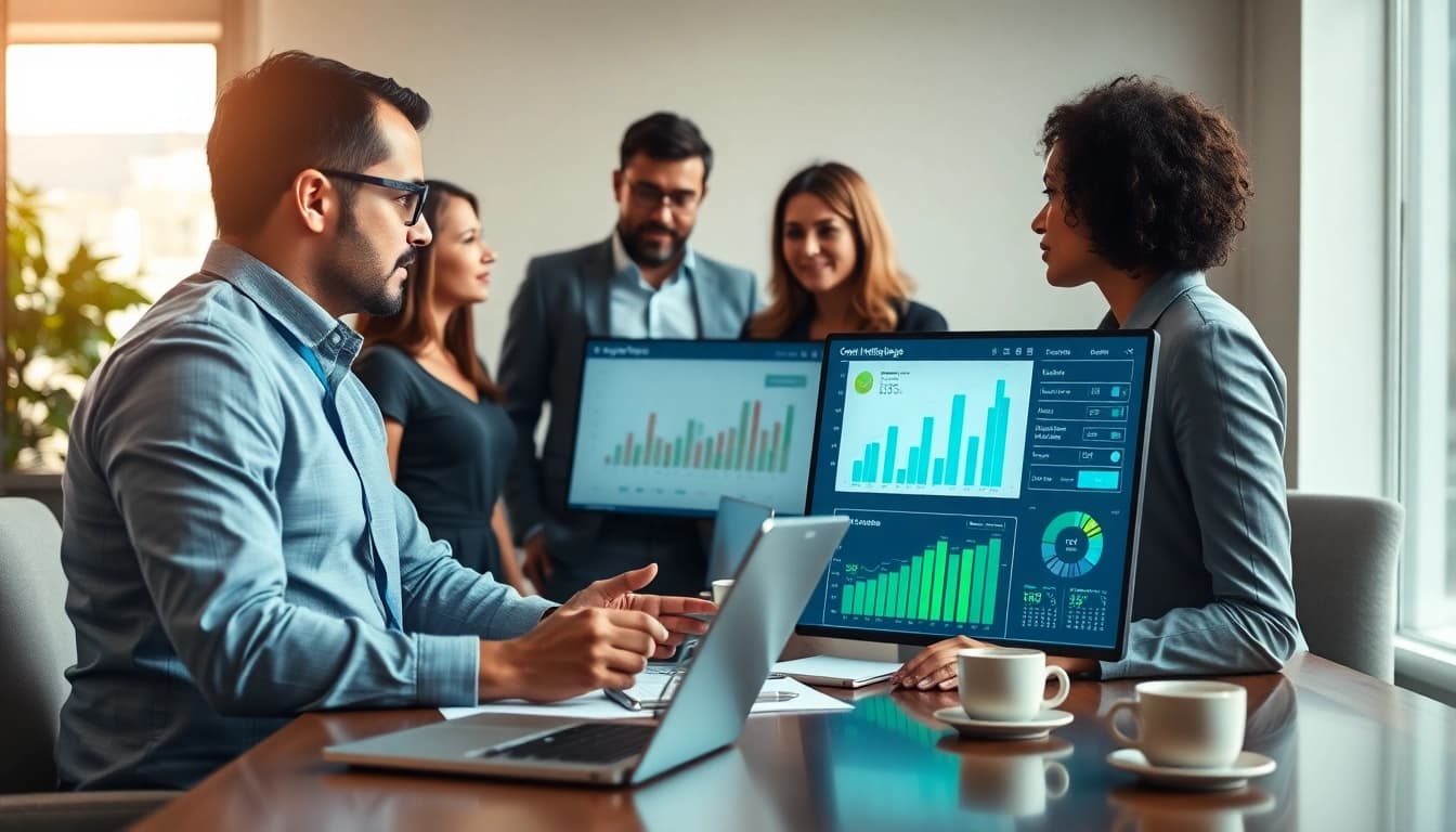 Analyze Competitive intelligence metrics with a professional business team collaborating