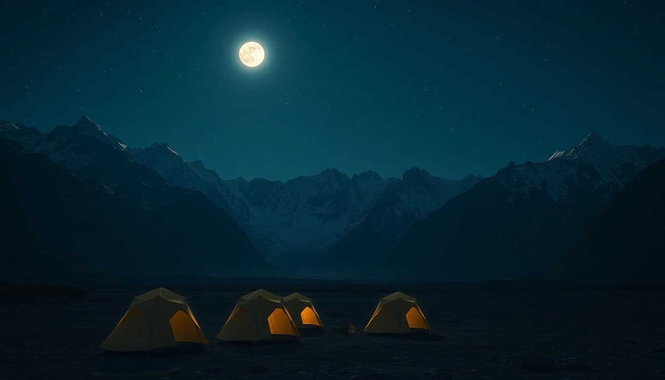 Experience the adventure of expedition camping at https://wpedition.com/ in a serene mountain landscape under the stars.