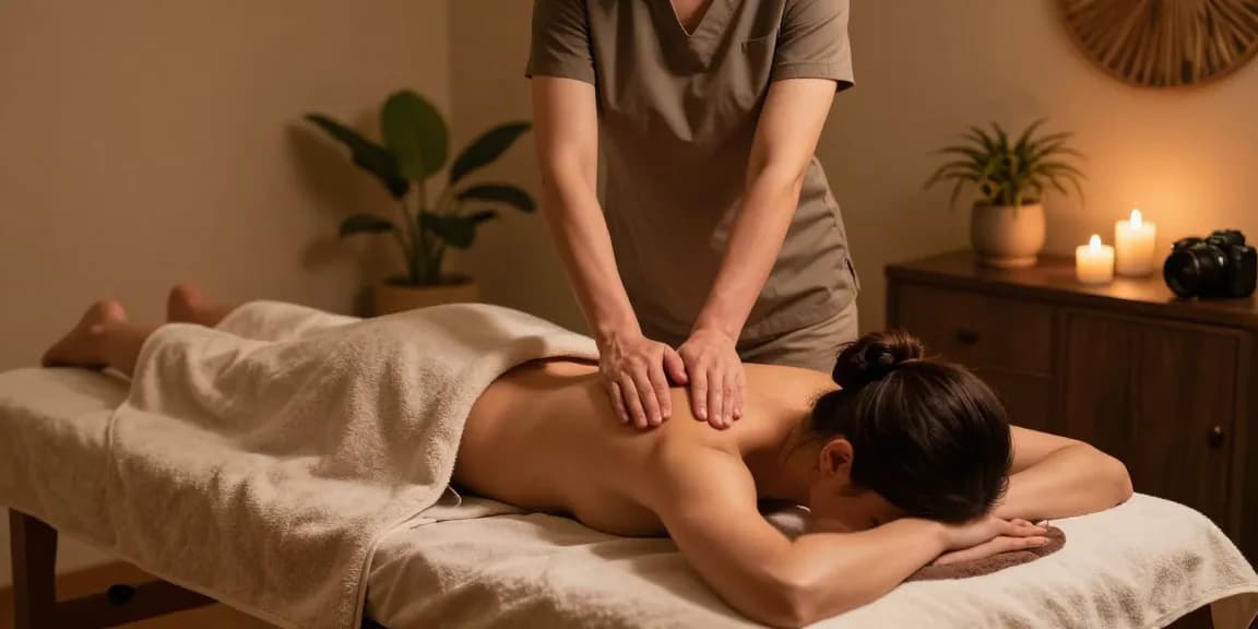 마사지 치료 중 편안한 분위기의 스파에서의 마사지 모습