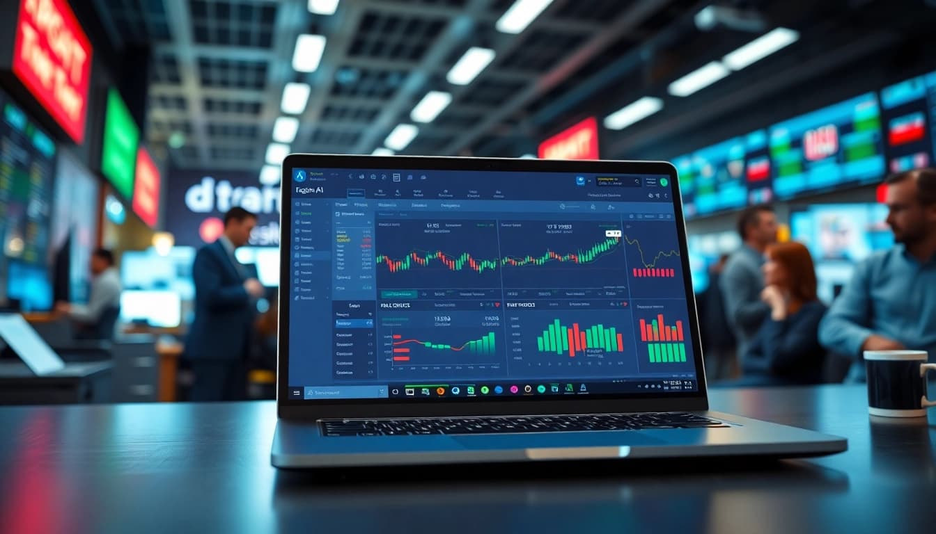 Analyze stock market trends with AI trading bot displayed on a modern laptop