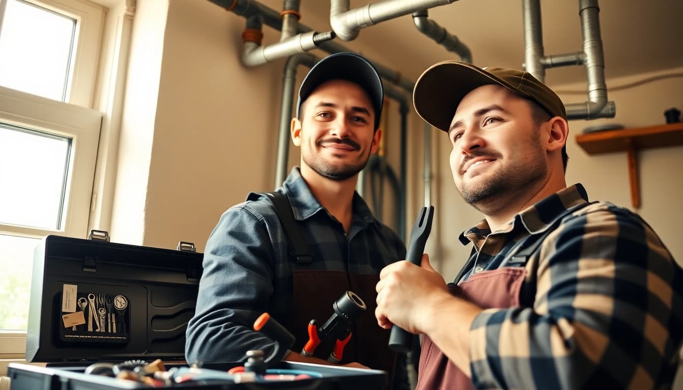 Plumber near me performing plumbing repairs with tools in a bright home.