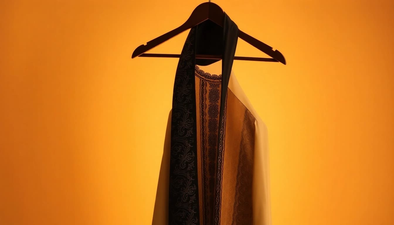 Emirati jubbah showcasing intricate design and craftsmanship details for premium men's wear.