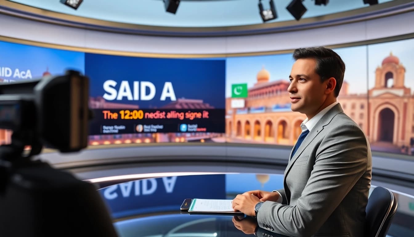Highlight the latest updates on https://saudiwadi.com with dynamic visuals from a vibrant newsroom.