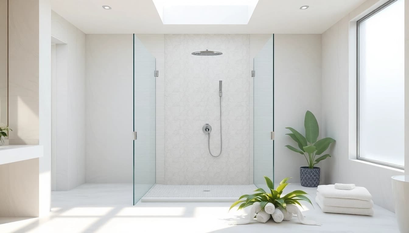 Experience elegant showers featuring smooth designs and serene ambiance in a modern bathroom.