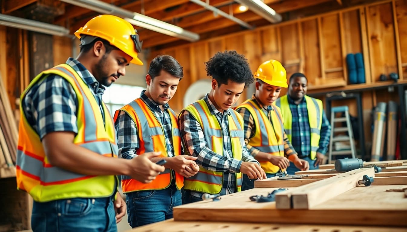 Training session focused on construction education with students engaged in hands-on activities.