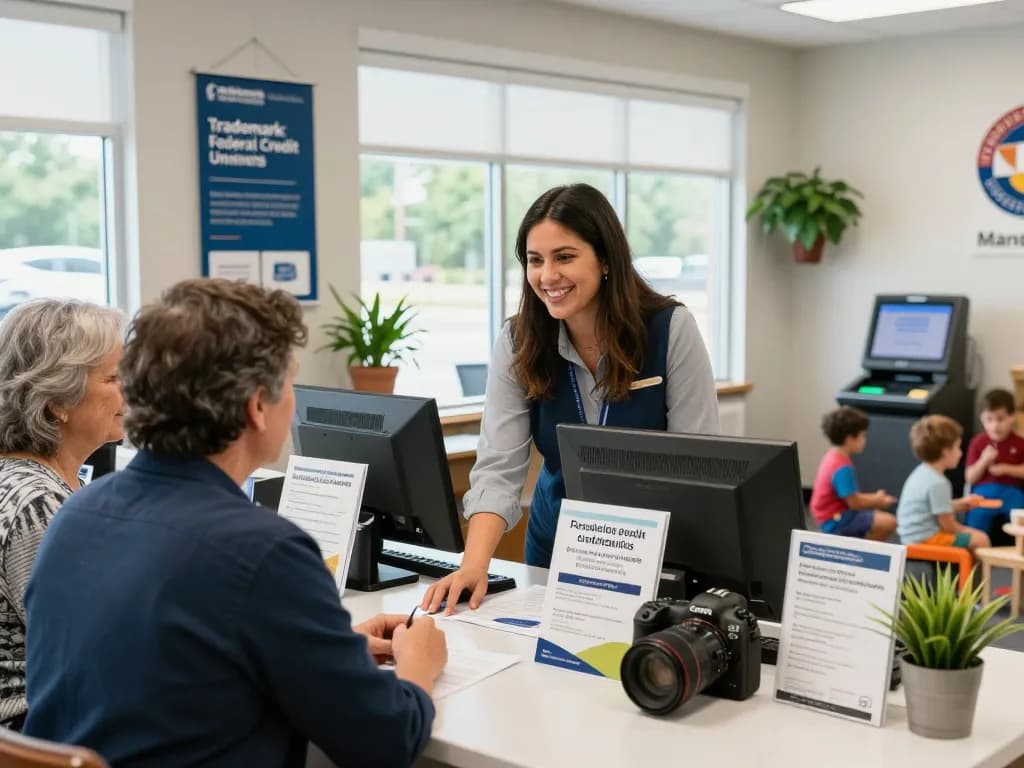 Engaging scene at a Maine credit union with staff assisting customers, promoting personalized banking services.
