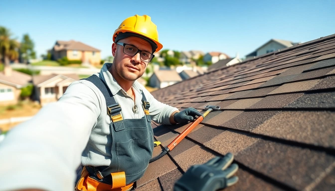Assessing the strength of a roofing installation by Twin Shield Roofing in a residential neighborhood.