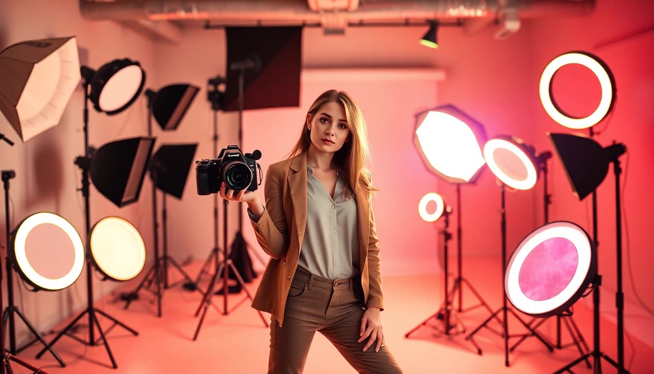 Learn the art of studio lighting photography course with a dynamic studio setup and a model.
