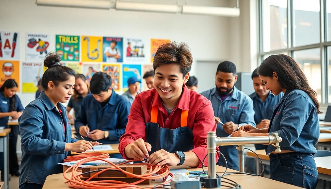 Students learning trade skills in Southern California at a focused hands-on training school.