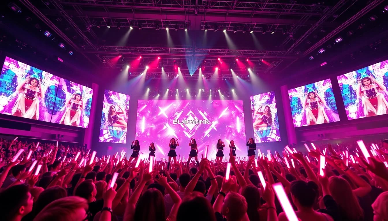 Catch the latest Blackpink news with electrifying concert visuals and vibrant atmosphere.