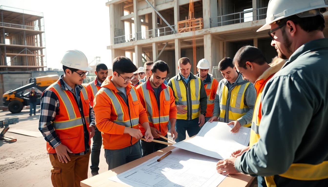 Construction training in action with professionals working together on-site to enhance skills.