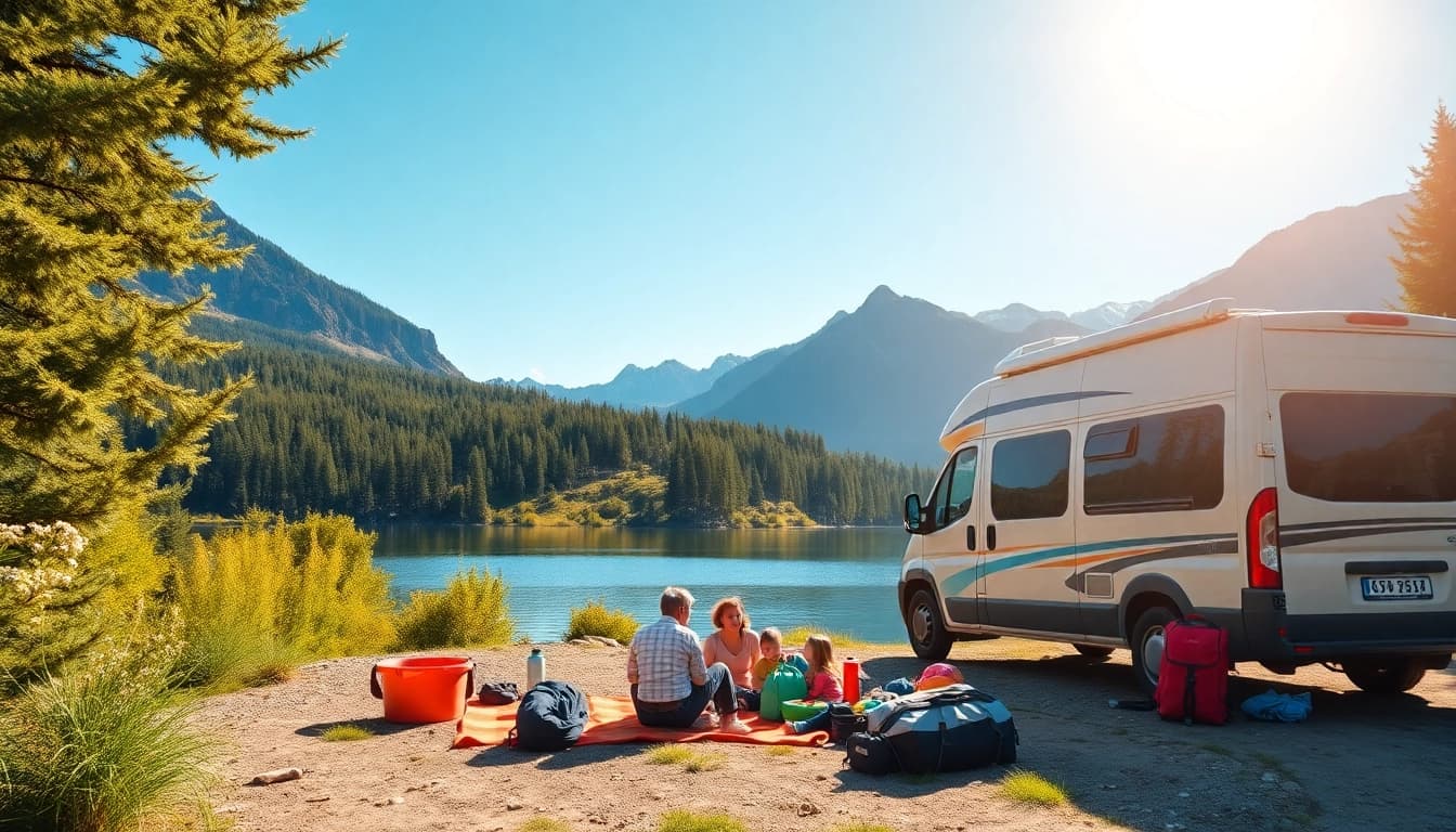 Discover the adventure spirit at https://fernweh-abenteuer.de with a family enjoying a lakeside picnic.