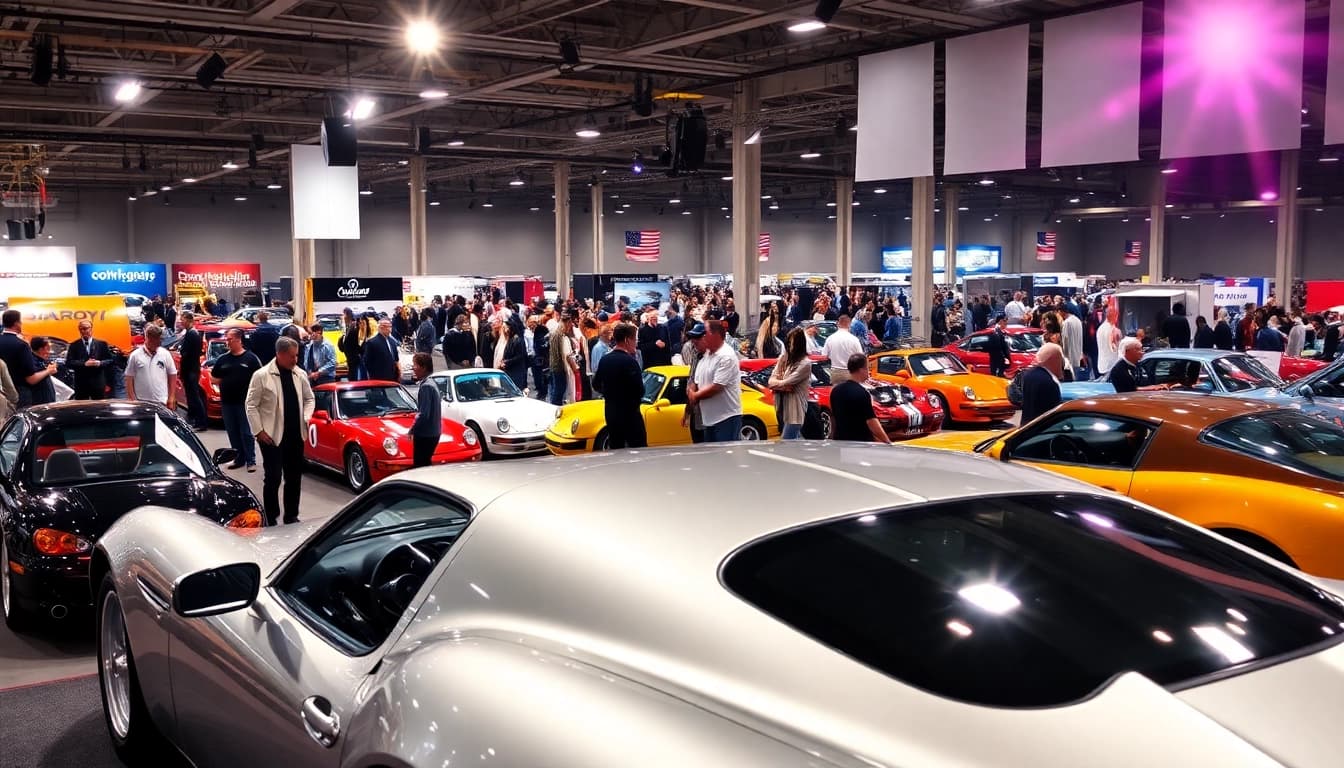 Visitors admiring vehicles at the Auto Cars Show, showcasing the latest automotive innovations.
