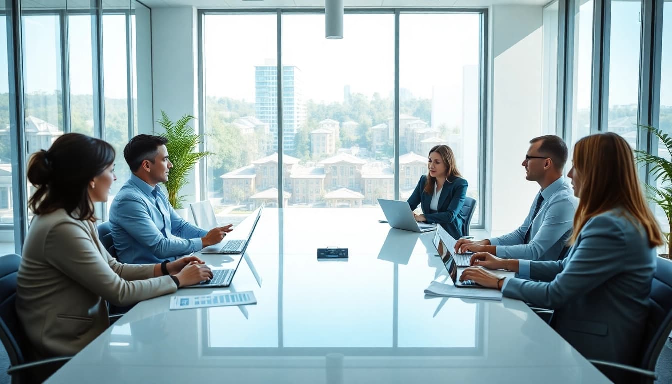 Realtors collaborate in a modern office, showcasing expertise in Real Estate dynamics.