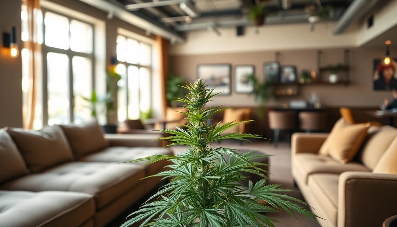 Découvrez le social club espagne dans un cadre relaxant avec des plantes vertes luxuriantes.