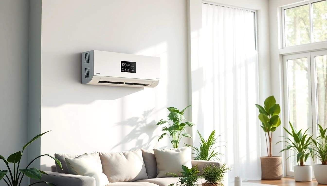 Install a Daikin mini split AC unit in your stylish living room for efficient cooling.