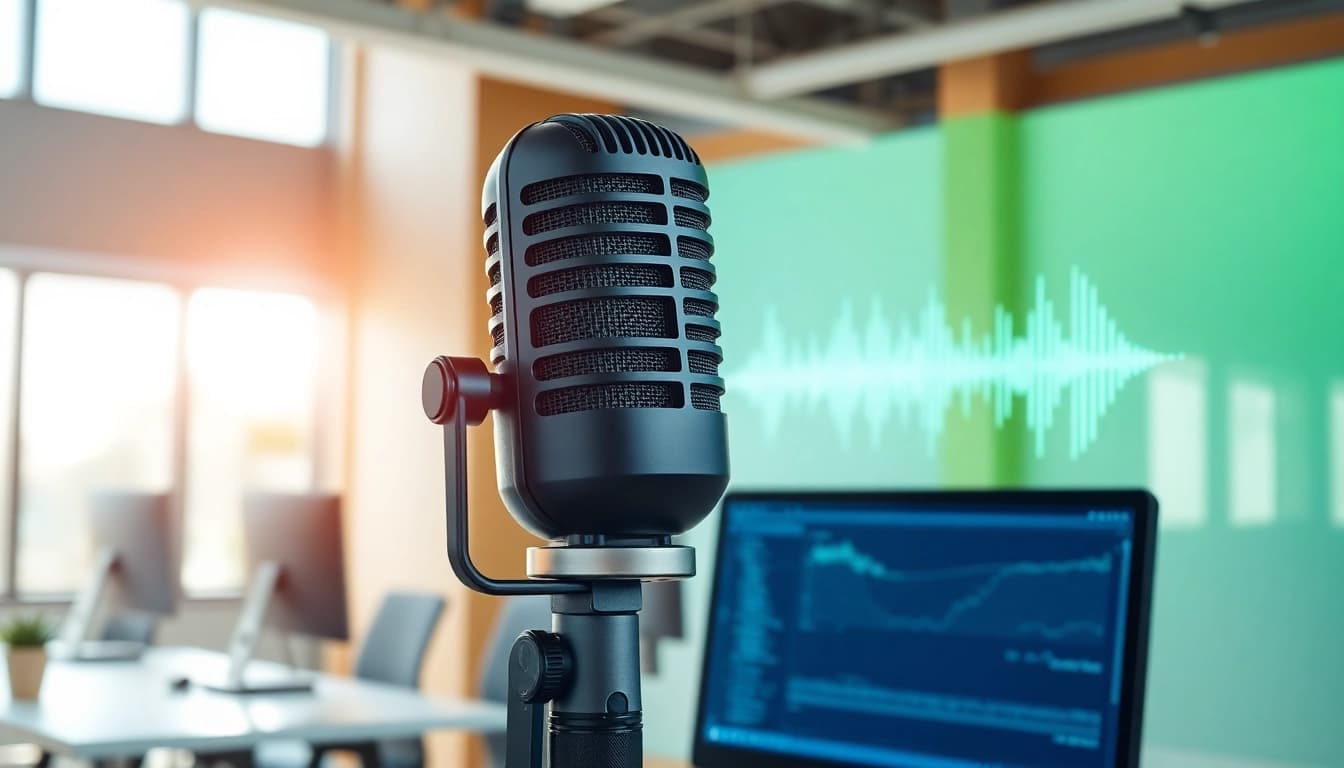 Utilize https://www.speechlyapp.com for voice-to-text technology in a modern workspace setting.