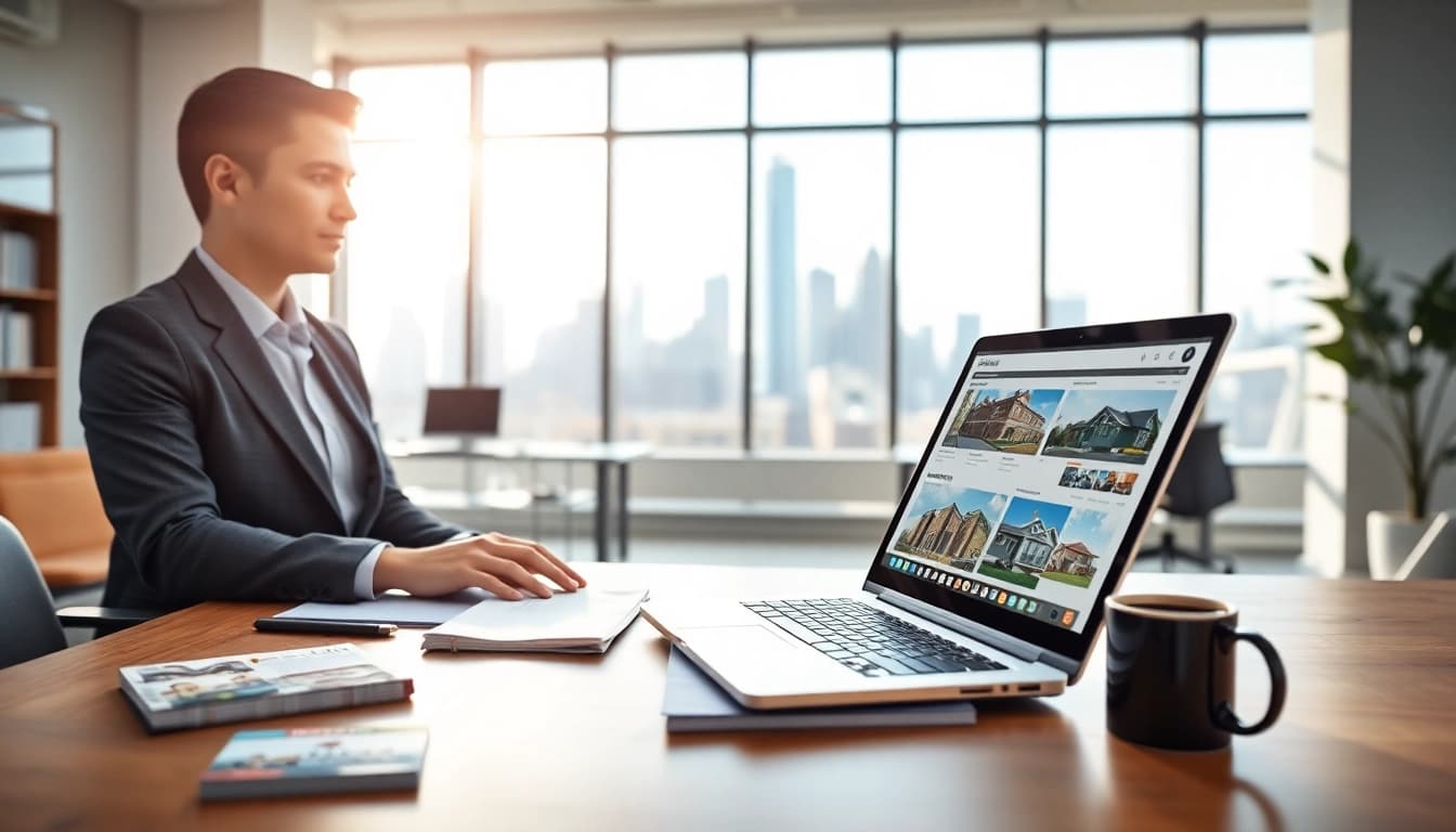 Darstellung des besten Immobilienmaklers auf https://immobilienmakler-bester.de in einem modernen Büro.