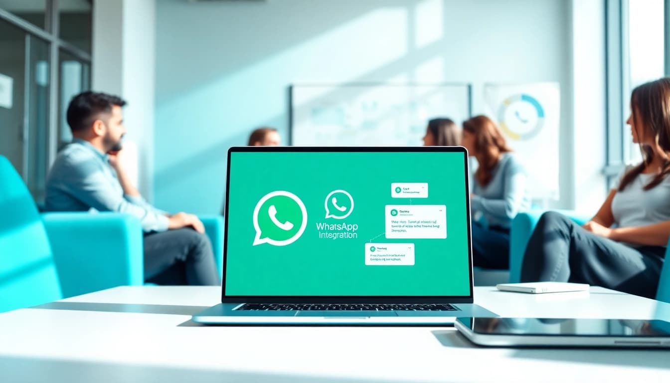 Team discussing strategies for WhatsApp API implementation in a modern office