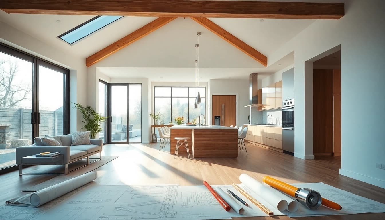 Beautiful house extension construction showcasing modern design and open-plan living.