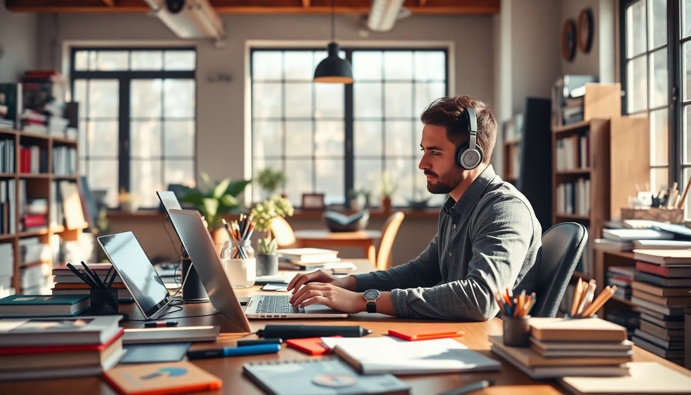 Taking action at https://editorial.com.ua with a creative workspace emphasizing innovation.