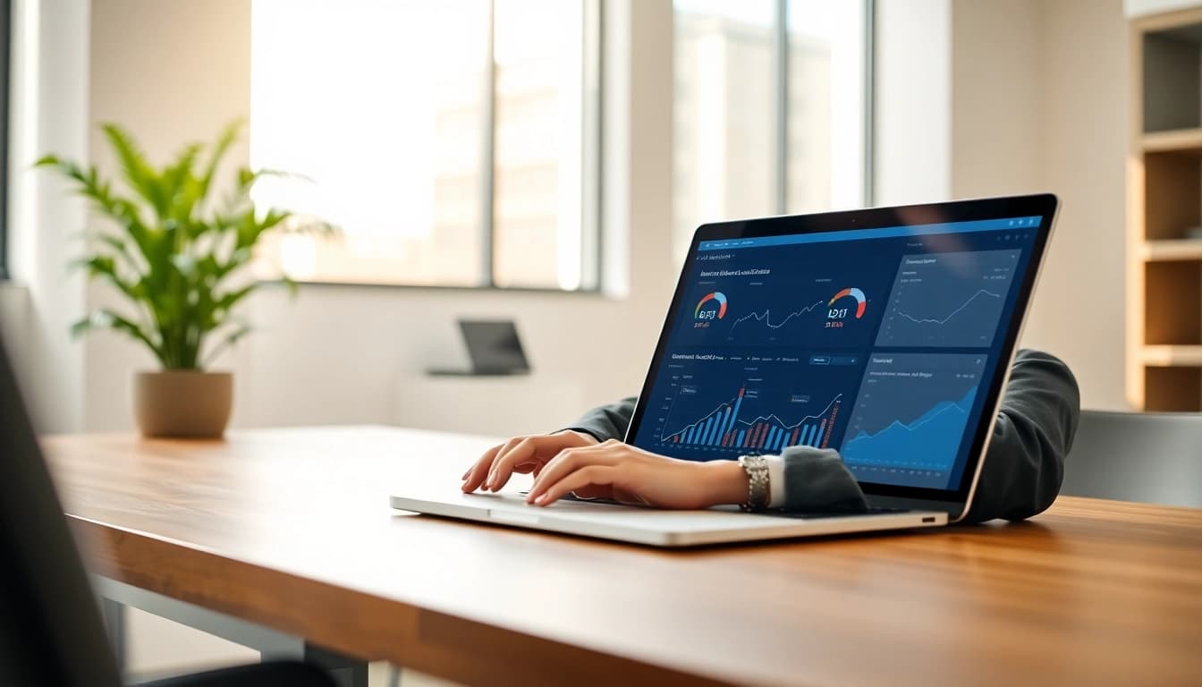 Analyze data with the linkedin data extraction tool displayed on a laptop in a modern office.