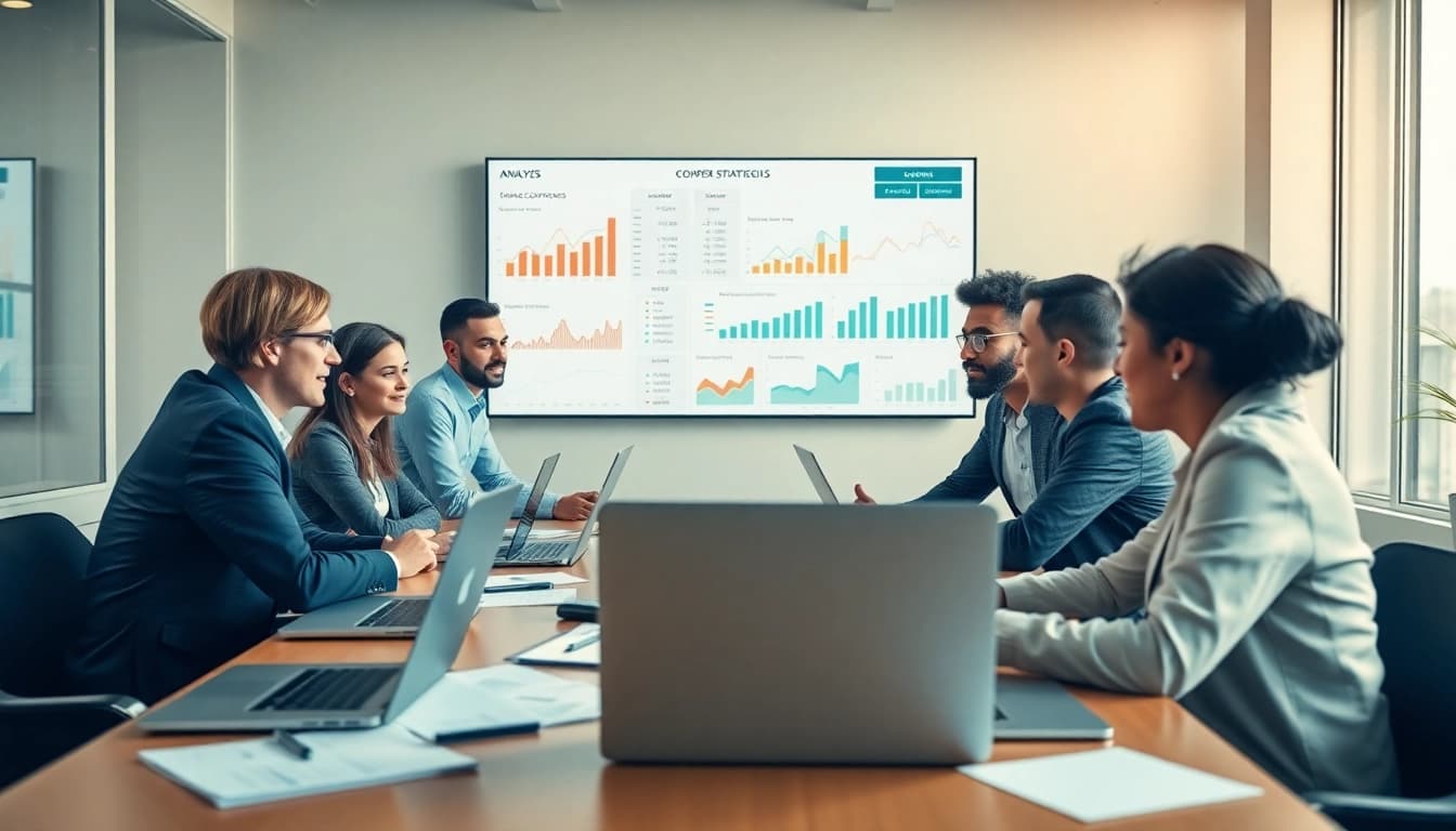 Analyze competitor pricing strategies in a diverse business meeting setting