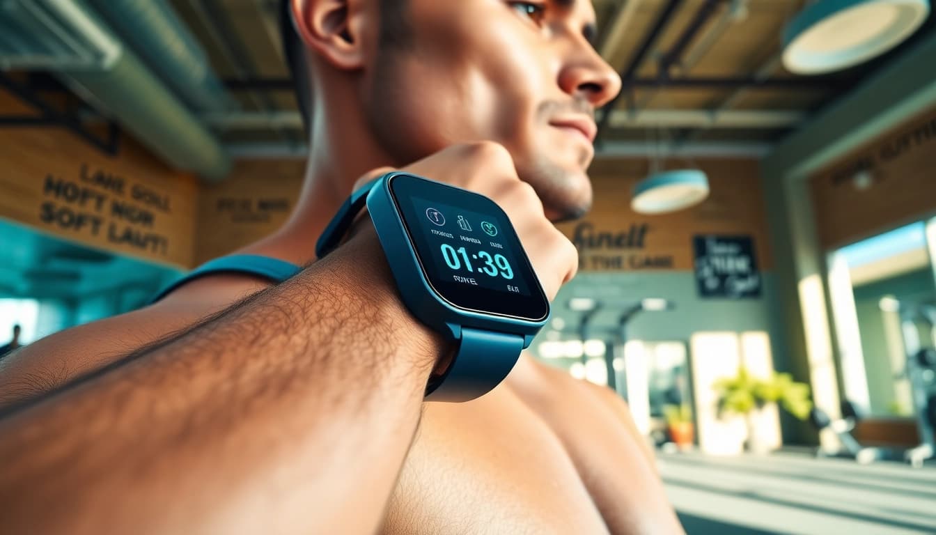 Ringconn fitness tracker showcased in an energetic gym setting, highlighting its features and design.