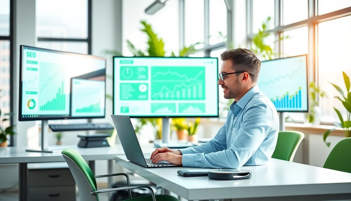 Enhance your SEO with effective marketing strategies in a vibrant office setting.
