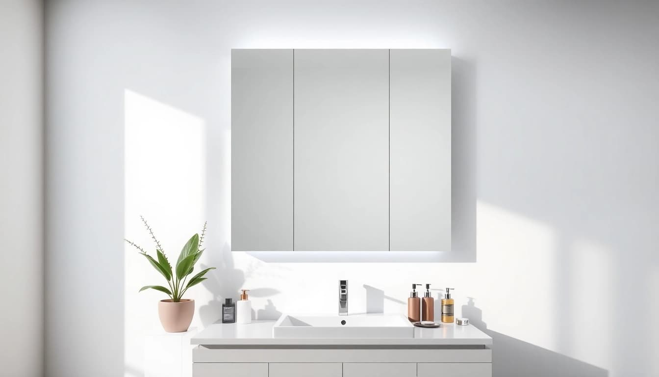 Stylish sonni Spiegelschrank in einem modernen Badezimmer mit eleganter Beleuchtung.