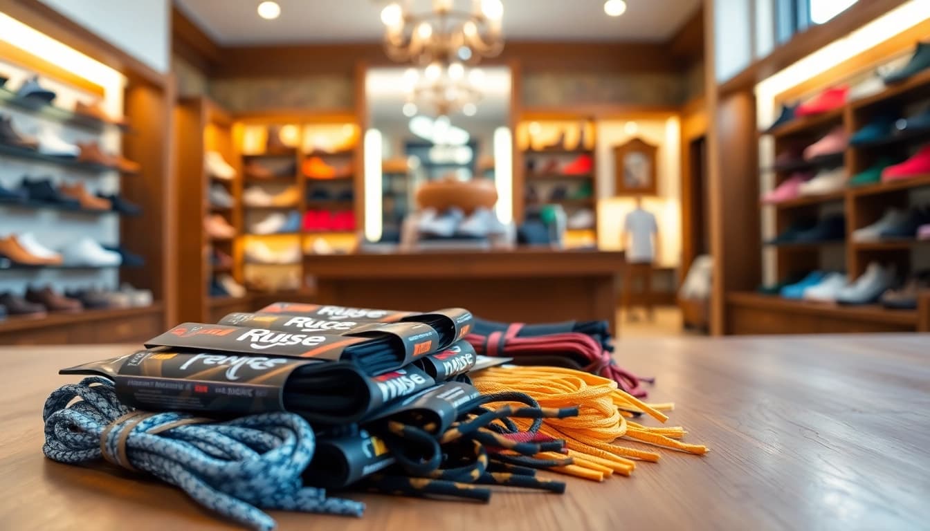Buying shoelaces in bulk for resellers showcased in a vibrant retail setting with various styles.