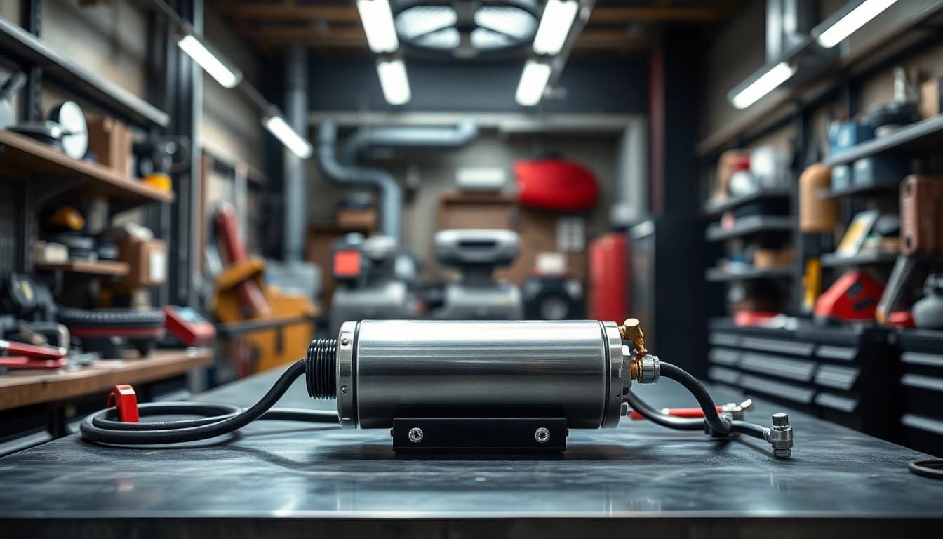 Showcase of the S58 Auxiliary Fuel Kit highlighting its robust construction and essential features in a workshop setting.