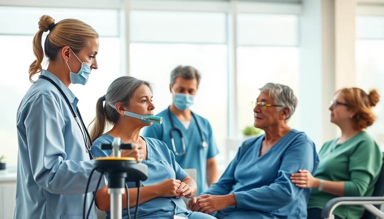 Clinique du Souffle le Pontet, thérapeutes aidant les patients dans un environnement relaxant.