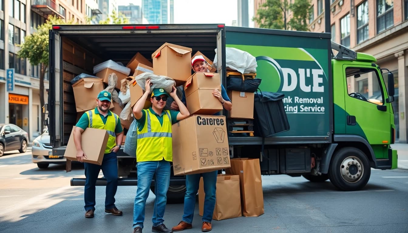 Efficient junk removal by https://myeasyjunkremoval.com with friendly workers loading items.