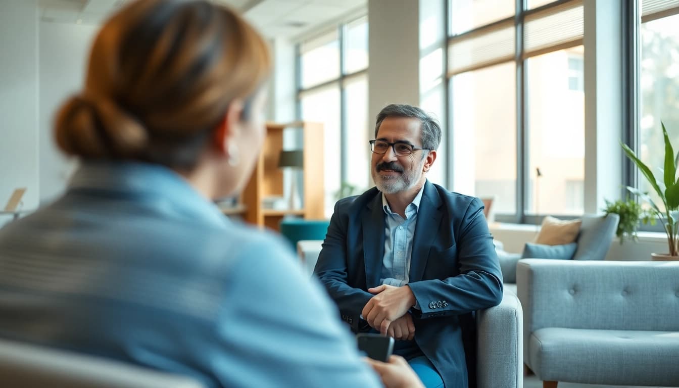 Psychiatrists in Dubai offering compassionate therapy sessions in a modern office.