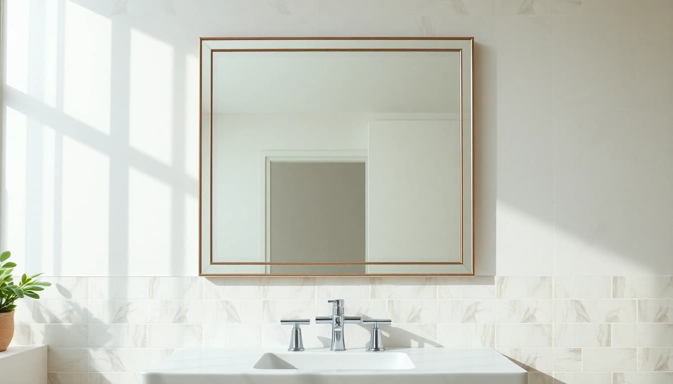 Showcasing an elegant bathroom mirror in a beautifully designed modern setting.