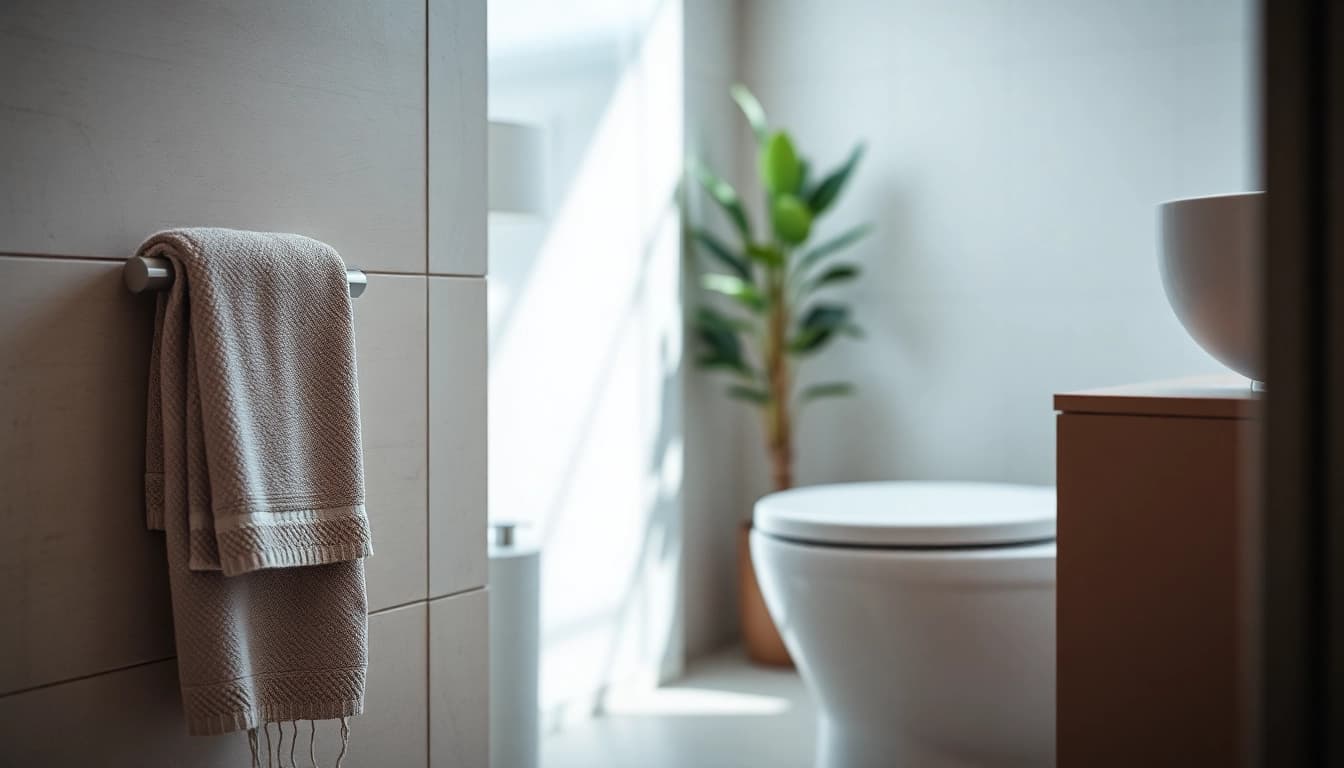Scopri il copri wc moderno con dettagli eleganti in un contesto bagno sofisticato