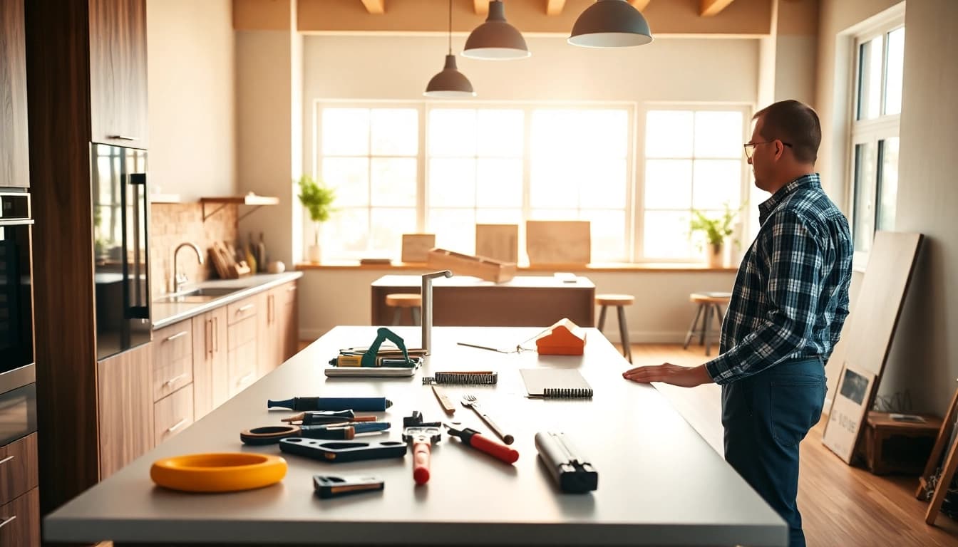 Transform your space with Home renovation showcasing a modern kitchen design in progress.