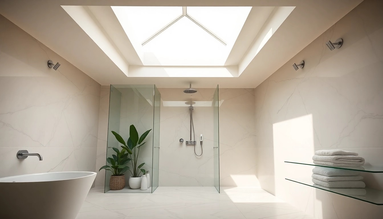 Explore elegant showers Australia in a luxurious marble bathroom with natural lighting.