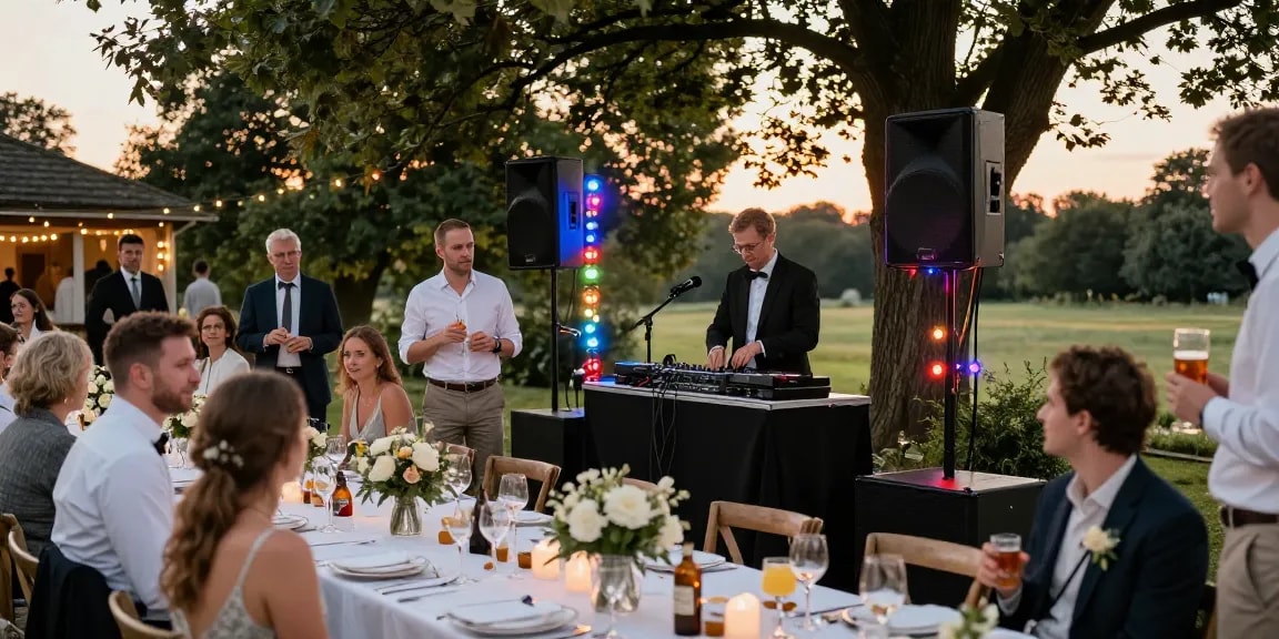Hochzeit DJ Brandenburg, elegante Hochzeitsfeier mit DJ und festlich dekorierten Tischen