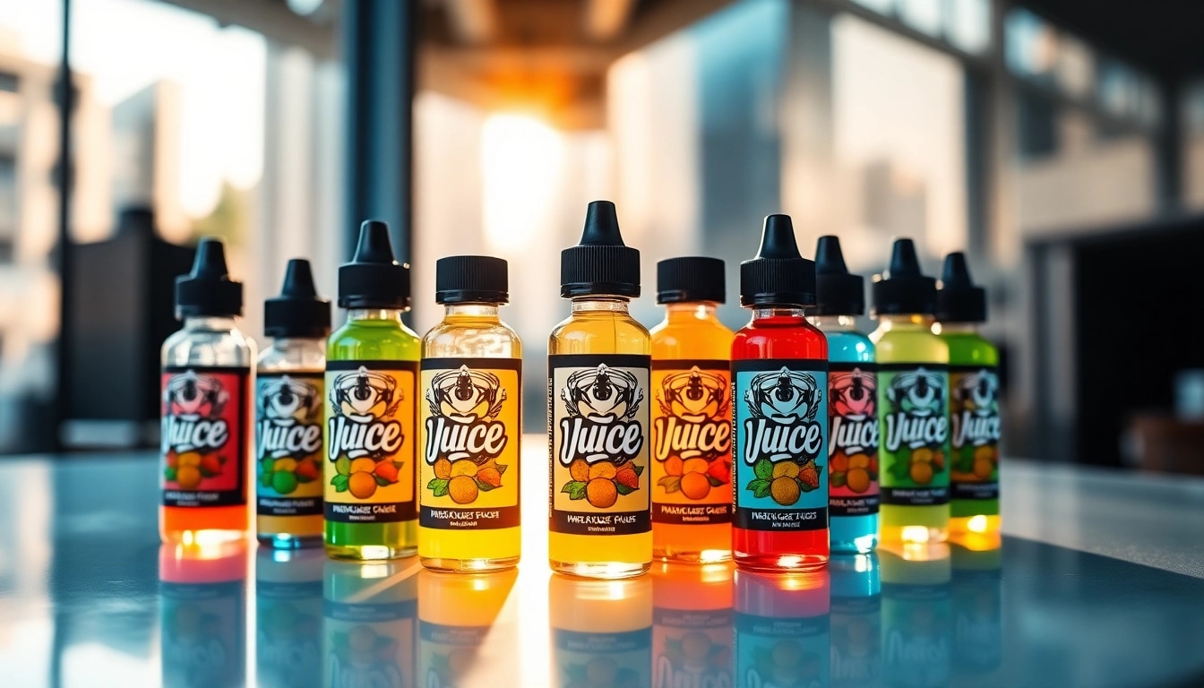 Vape juice depot bottles showcasing vibrant flavors in a bright and stylish setting.