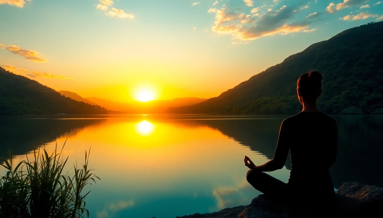 Person meditating by a tranquil lake at sunrise, capturing the essence of seedream and peace.
