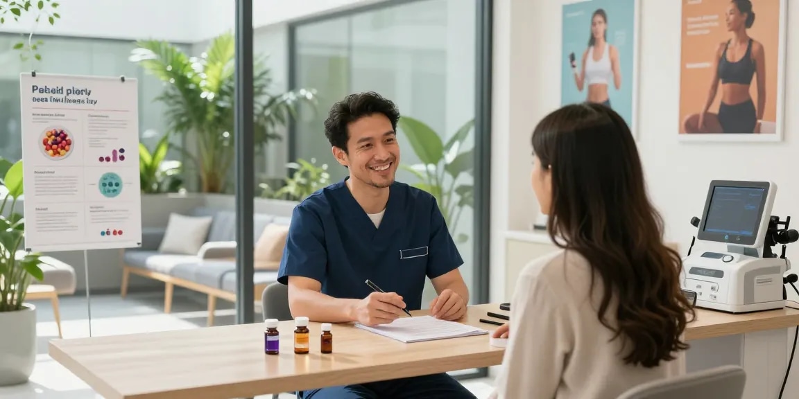 Peptide supplier near me consultation in a modern health clinic with professional atmosphere