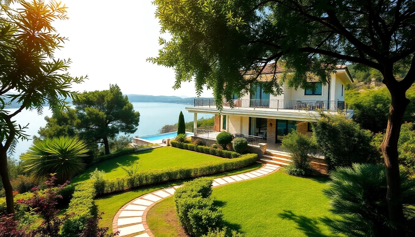 Explore luxurious property for sale in Alanya, Turkey, featuring a stunning villa amidst lush greenery.