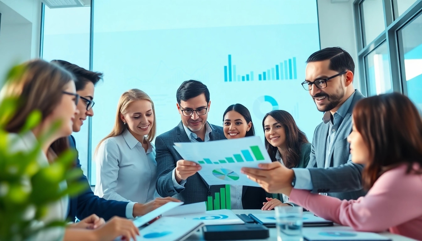 Visual representation of business growth insights through professionals engaging with data.