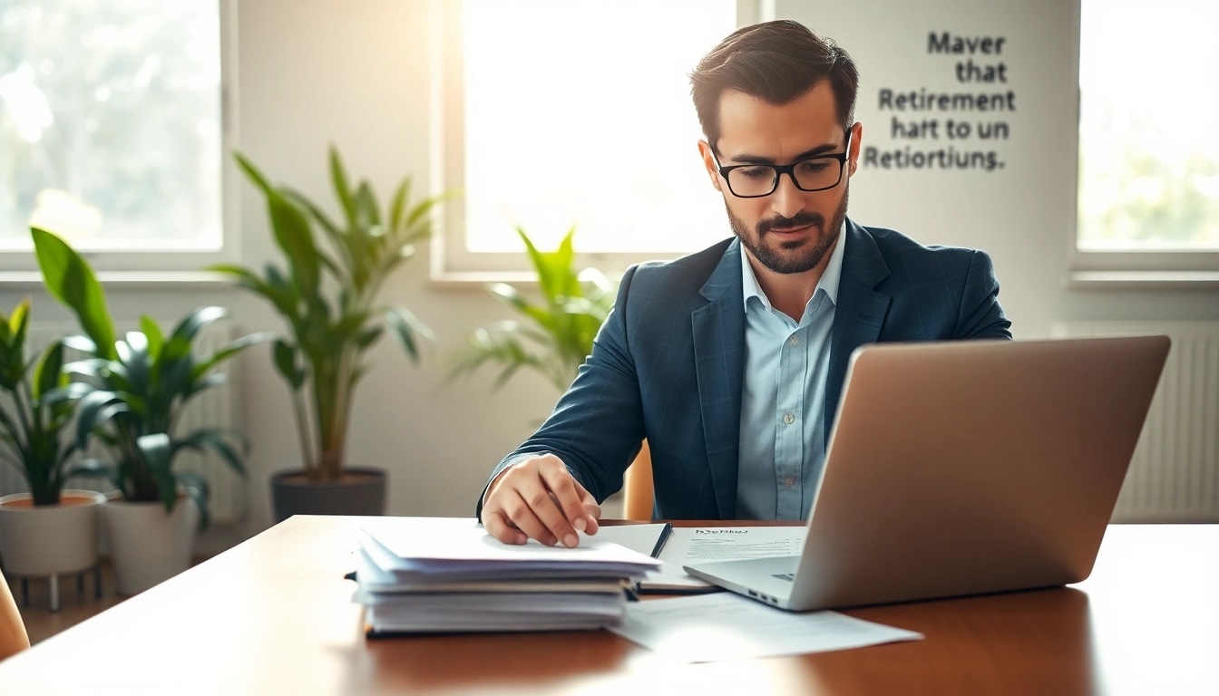 Engaging business owner analyzing retirement planning for business owners San Antonio strategies in a modern office.