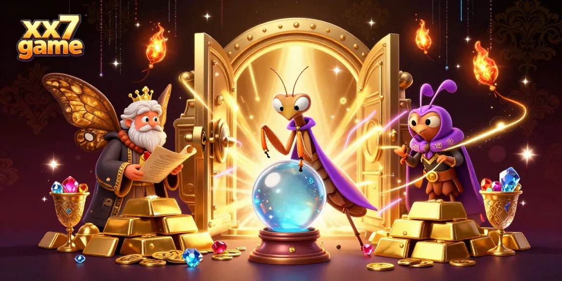 Engage in the exciting xx7 game with a vibrant 3D casino-themed illustration filled with treasures.