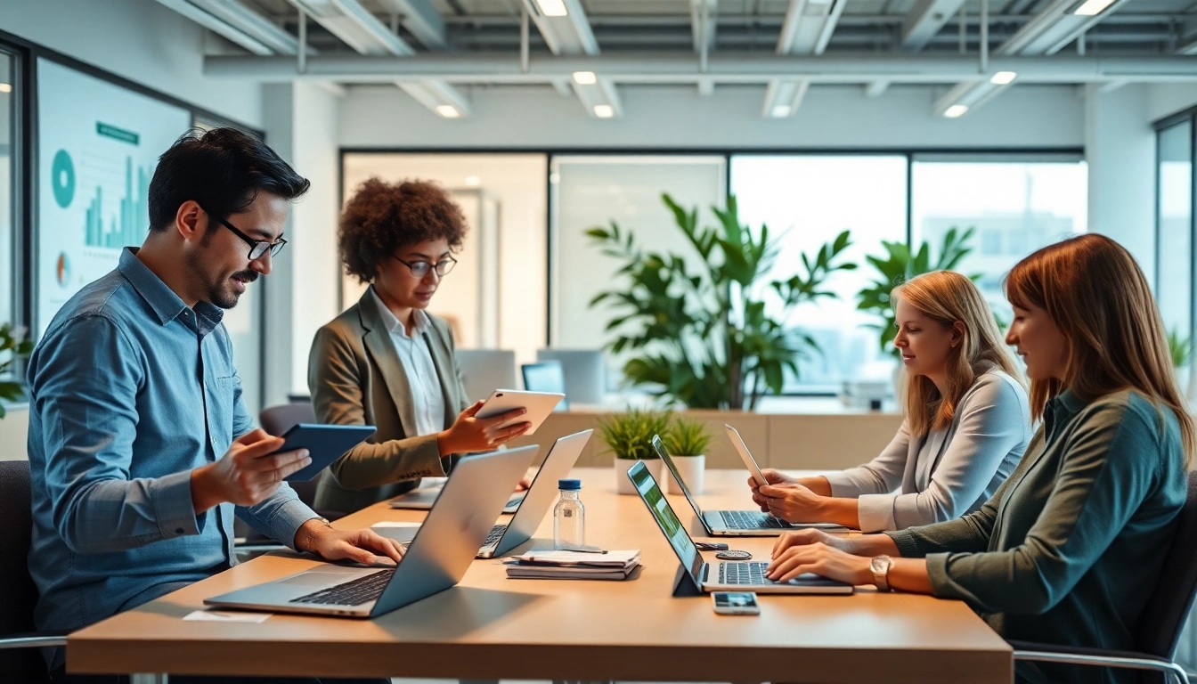 现代办公室中,专业人士协同使用 WPS Office 软件进行 WPS下载。