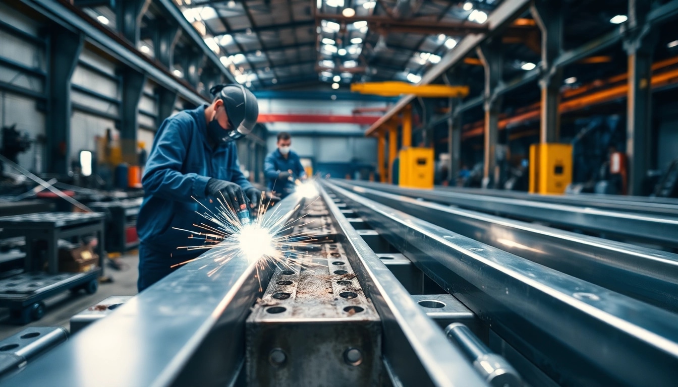 Skilled craftsmen engaged in structural steel fabrication, showcasing intricate metalwork.